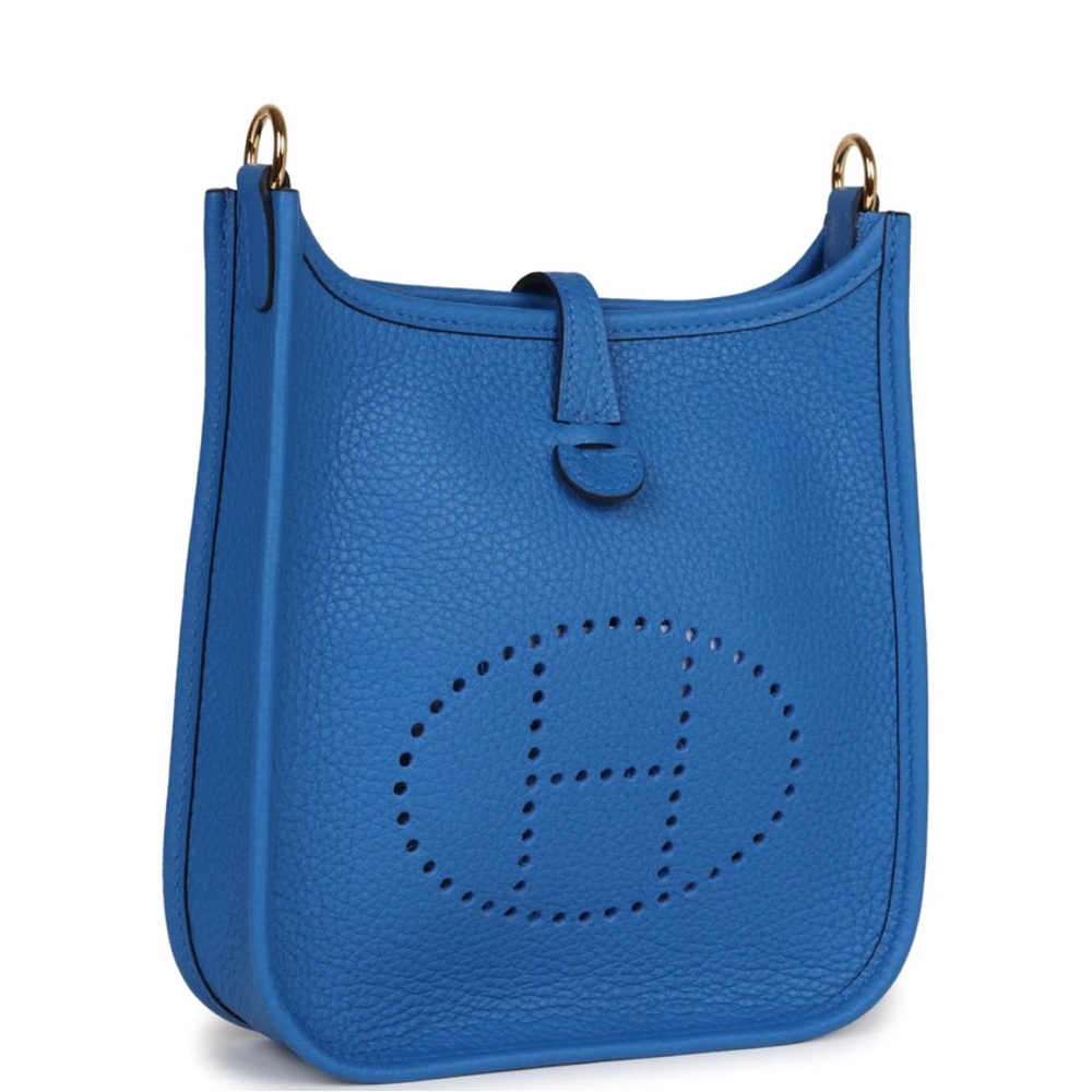 NEW Hermès Evelyne TPM Bleu Zellige Clemence Gold Hardware Crossbody Bag - Picture 2 of 8